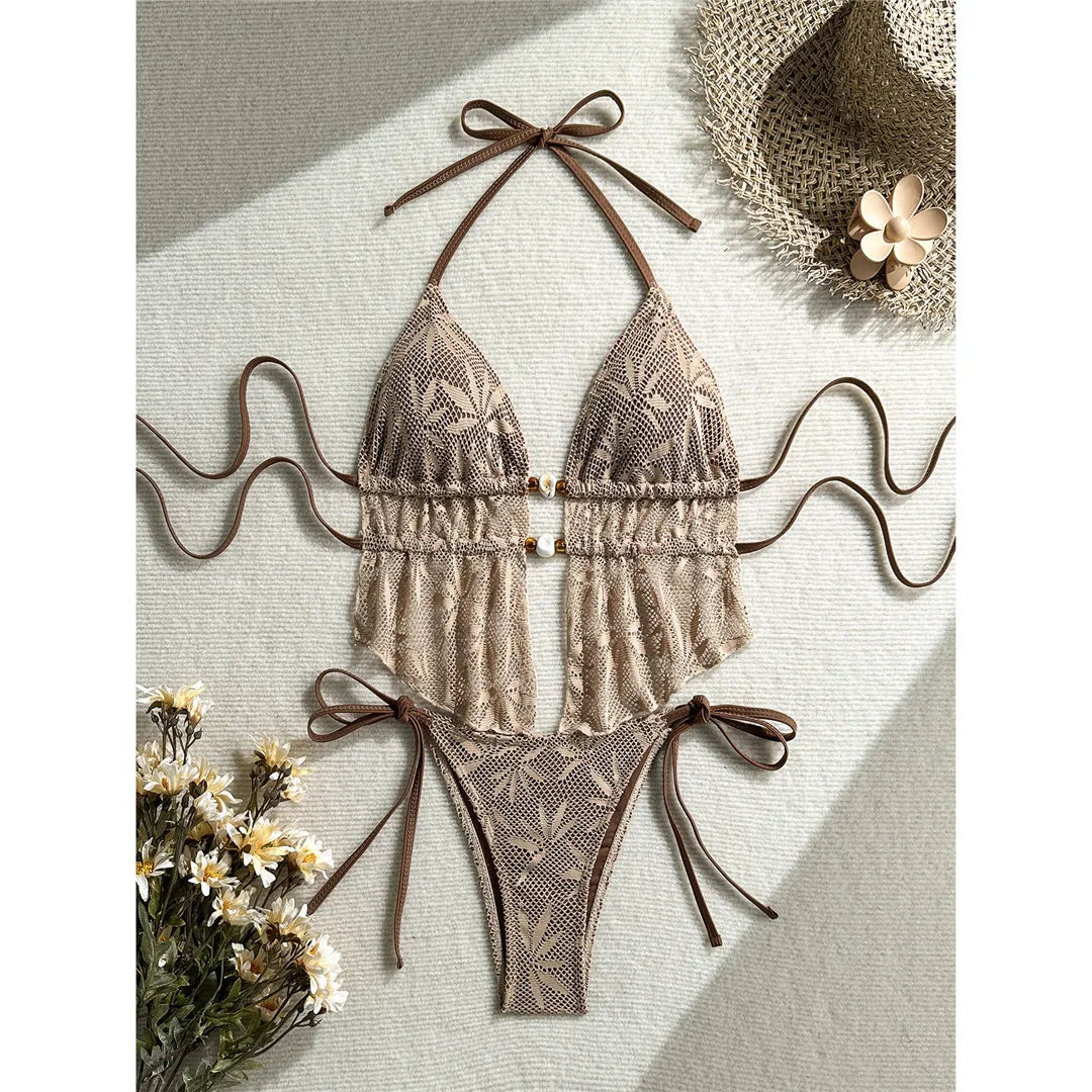 Hollow Out Tankini Halter Bikini Two-pieces Bikini Set