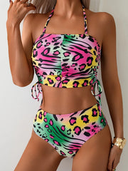 Leopard Print Halter Bikini Set High-Waisted & Tummy Control Slimming Swimsuit Halter Two Piece Panties