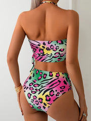 Leopard Print Halter Bikini Set High-Waisted & Tummy Control Slimming Swimsuit Halter Two Piece Panties