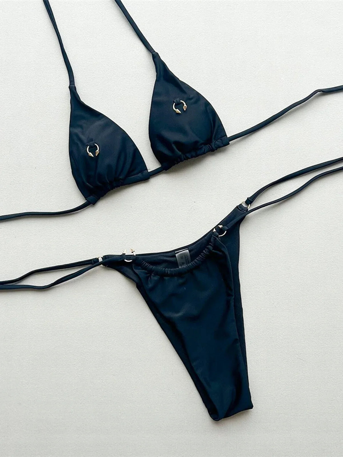 Metal Ring Halter Bikini Strappy Two-pieces Bikini Set