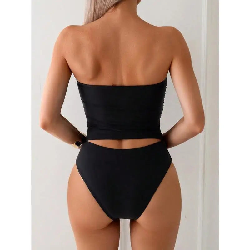 Elegant Swimwear Slim Fit Strap Set Versatile Stylish Cross-Border Delivery Swimming Outfit Solid Color 2PC