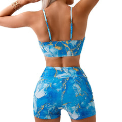 Bikini Conservative Print Set Swimsuit Separate Design Two Piece Blue Setsuit
