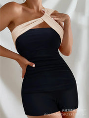 One Shoulder Bikini Set Tummy Control Swimsuit Two Piece with Cover Up for