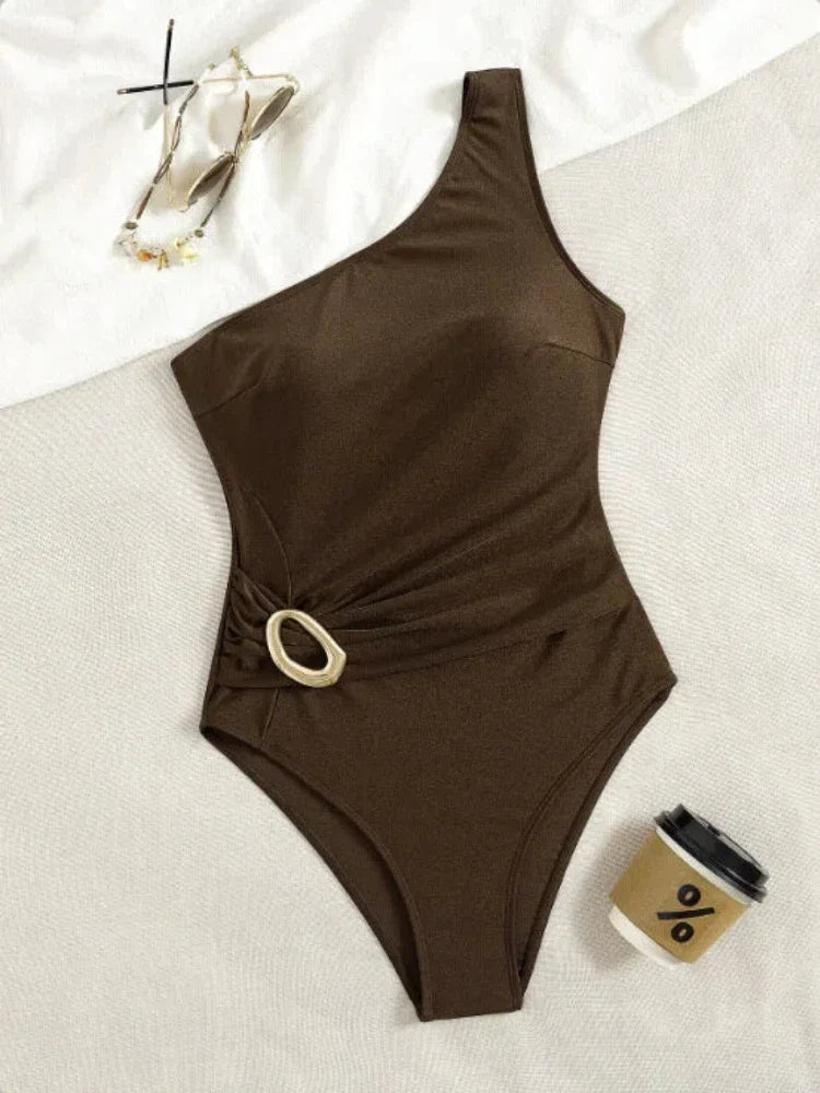 One-Shoulder Monokini Bodycon & Low Back Solid Color Sleek Swimsuit Swimsuit Bathing Set