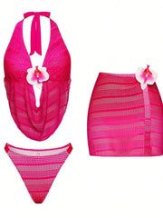 Deep V Bikini Set Two-Piece Swimsuit Swimsuit Pink Three Piece Sets