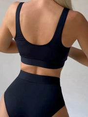 Solid Color Bikini Set Simple Triangle Top & Adjustable Bottom Swimsuit Bandage Panties