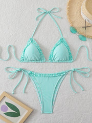 Stripe Bandeau Bikini Set Trendy Triangle Top & Bottom Two Piece for Blue Halter Panties Sets