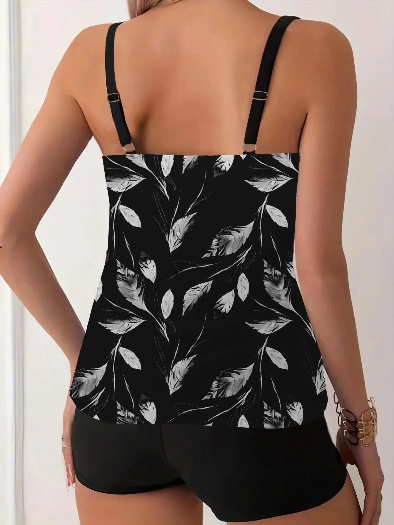 Floral Tankini Set Slim Fit Sleeveless Top & Boy Printed Swimsuit Tankini Bathing Set