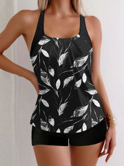 Floral Tankini Set Slim Fit Sleeveless Top & Boy Printed Swimsuit Tankini Bathing Set