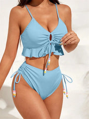 V Neck Solid Lace Bikini Sets Two Piece Swimwear Panties Suit Lingerie Swimsuit
