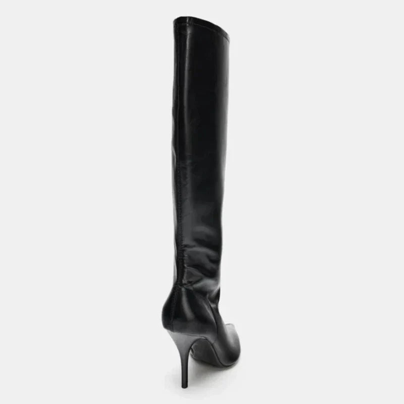 Winter Black Soft Leather Knee Boots