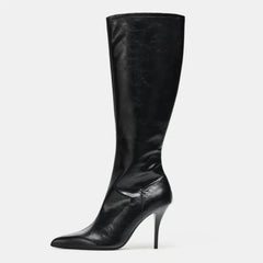 Winter Black Soft Leather Knee Boots