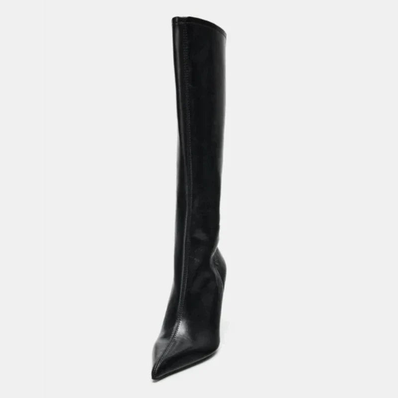 Winter Black Soft Leather Knee Boots