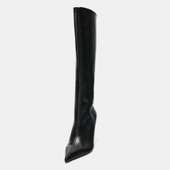 Winter Black Soft Leather Knee Boots