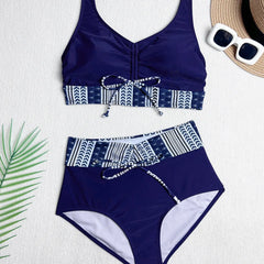 Printed Bikini Set Tie-Front Top & Bottom Two Piece Swimsuit Praia купальник жіночий