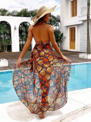3 Piece Printed Bikini Set with Cover Up Floral Two Piece Swimsuit with Sheer Mesh Long Suit