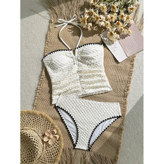 Bandeau Tie Boyleg Two Piece Bikini Set Small Bust Tummy Control Ruched Swimwear