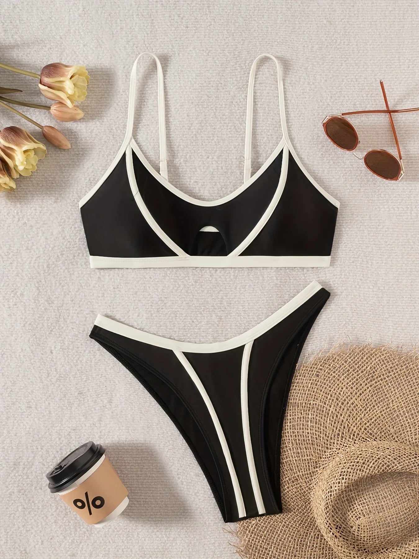 Black White Bikini Set Color Block Two Piece Swimsuit Cross-Border Two Piece Swimwears