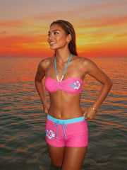 Color Block Bandeau Printed Two Piece Bikini Set Tummy Control Modest Swimwear
