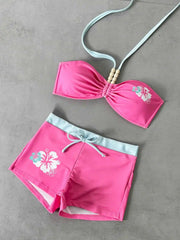 Color Block Bandeau Printed Two Piece Bikini Set Tummy Control Modest Swimwear