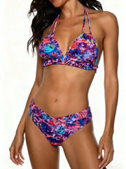 Floral Bikini Set Two Piece Swimsuit Wear for & Open Back Swimwears