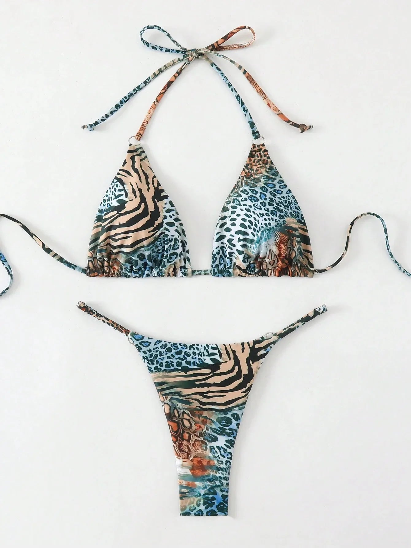 Floral Color Triangle Micro Bikini Set Full Coverage Two Piece Swimsuit Thongs Bandage Bikini Set Swim