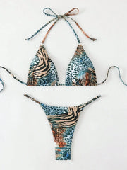 Floral Color Triangle Micro Bikini Set Full Coverage Two Piece Swimsuit Thongs Bandage Bikini Set Swim
