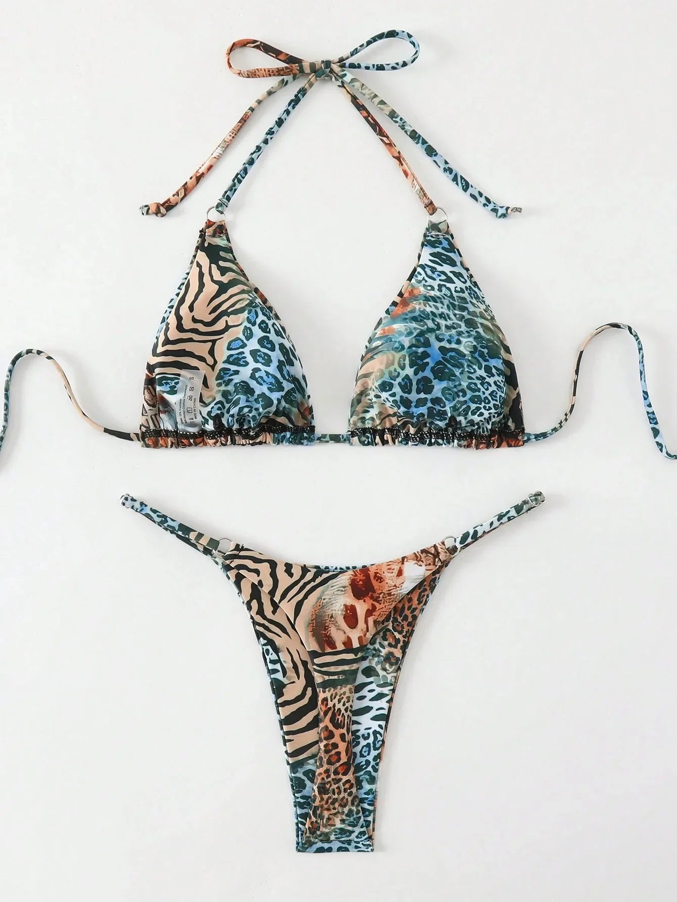 Floral Color Triangle Micro Bikini Set Full Coverage Two Piece Swimsuit Thongs Bandage Bikini Set Swim