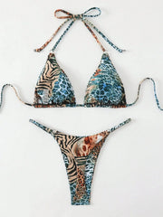 Floral Color Triangle Micro Bikini Set Full Coverage Two Piece Swimsuit Thongs Bandage Bikini Set Swim
