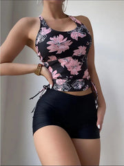 Floral Print Bikini Set with Boyleg Bottoms Two Piece Swimsuit Topswear