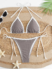 Halter Gingham & Polka Dot Bikini Set Tie-Front Two Piece Swimsuit Pure & Resort Wear Lace Up