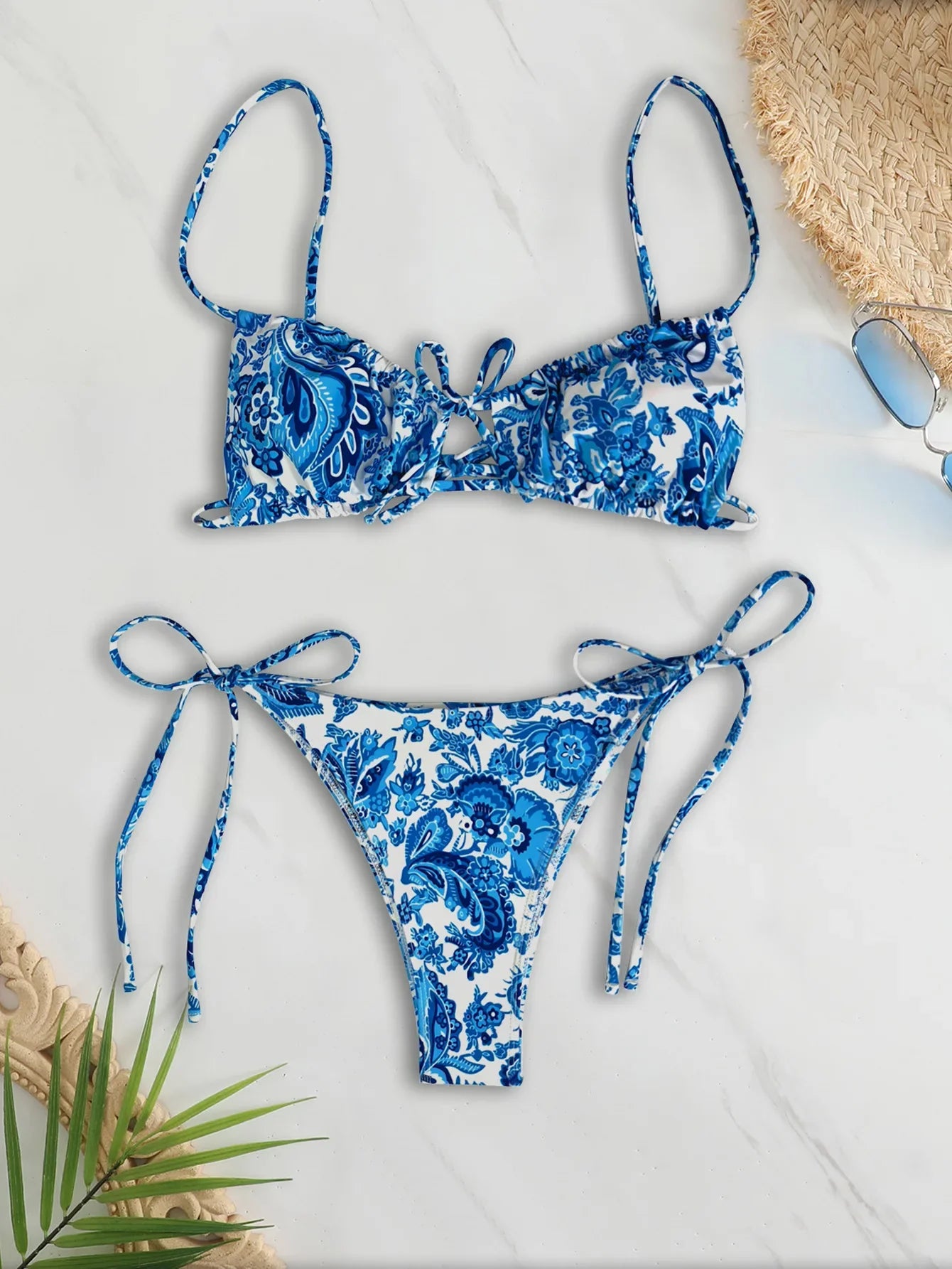Halter Hollow Rope-tied Swimsuit Two-piece Bikini Tight Fitting Swimwear for Cross-Border Two Pieces