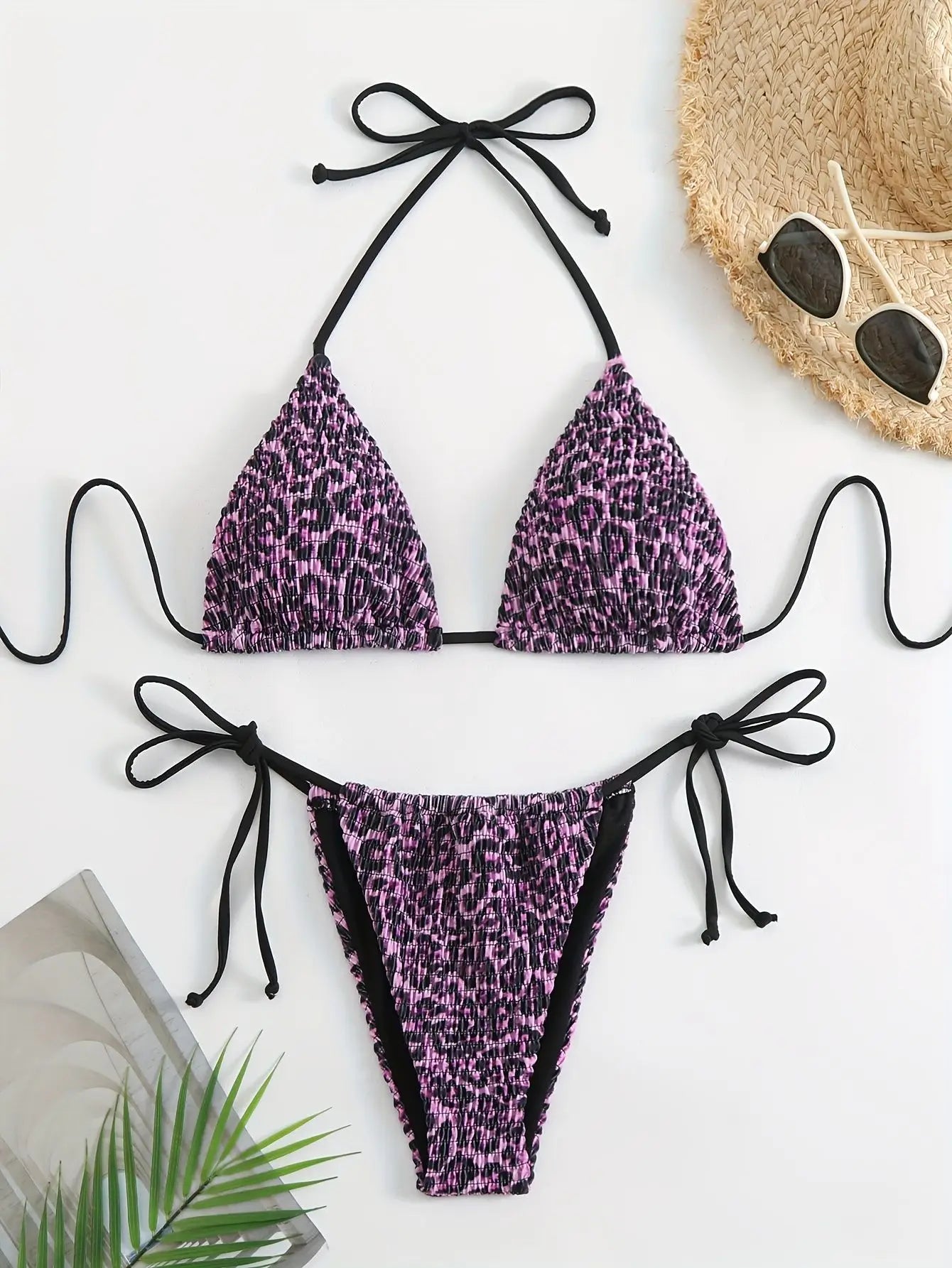 Leopard Print Micro Bikini Set Two Piece Swimsuit Fashionwear Lace Up Bandage Swimwears
