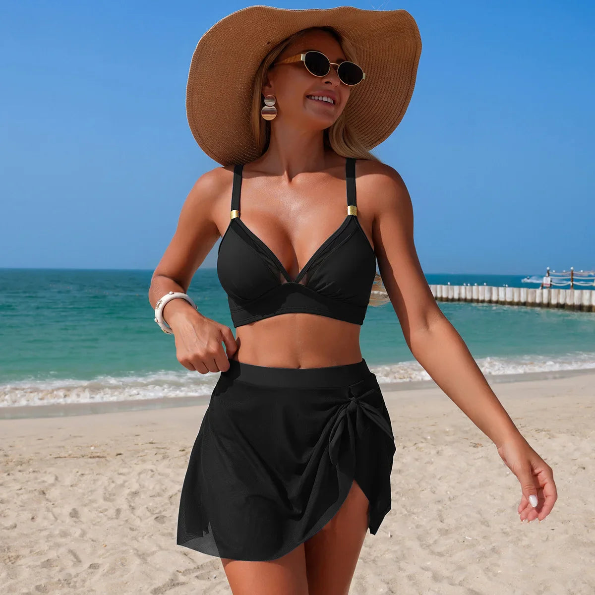 Mesh Bikini Set See-Through Two Piece Swimwears Sundress