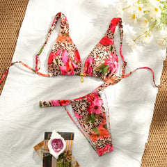 Printed Tie-Front Bikini Set Two Piece Swimsuit Floral Thongs Two Piece Swimwearsset