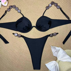 Bikini Set Tie-Side Low Rise Solid Color Swimsuit Cross-Border Lace Up Bikini Sets