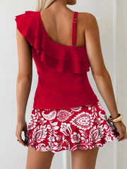 Sporty Tankini Set Off Shoulder Sling Ruched Tummy Control Two Piece Swimsuit with Set