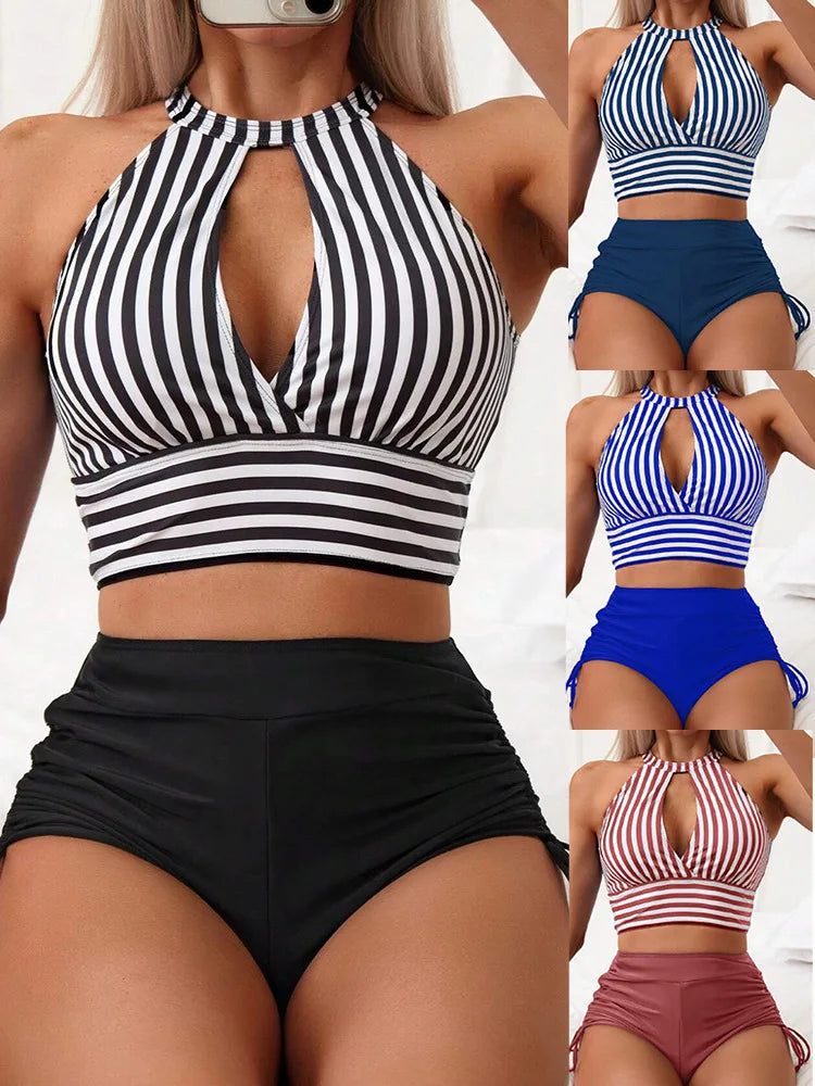 Striped Bikini Set Two Piece Swimsuit Fashion Swimwear Bikini Swimsuit Black