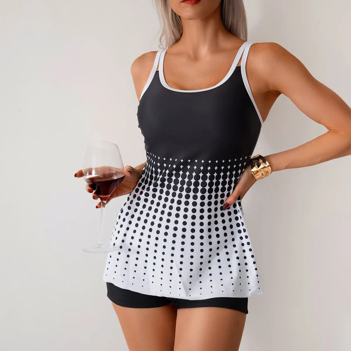 Tankini Boyshorts Two Piece Bikini Set Tummy Control Modest Swimwear
