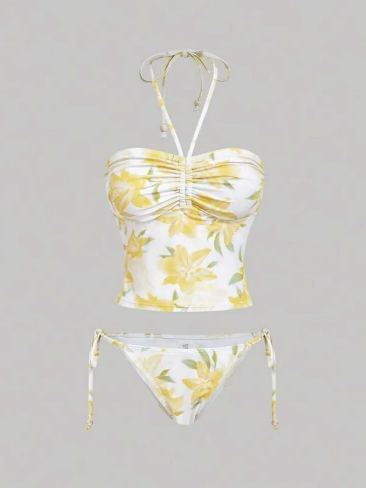 Yellow Floral Bikini Set Two Piece Swimsuit Resort Wear Pantieswear