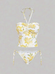 Yellow Floral Bikini Set Two Piece Swimsuit Resort Wear Pantieswear
