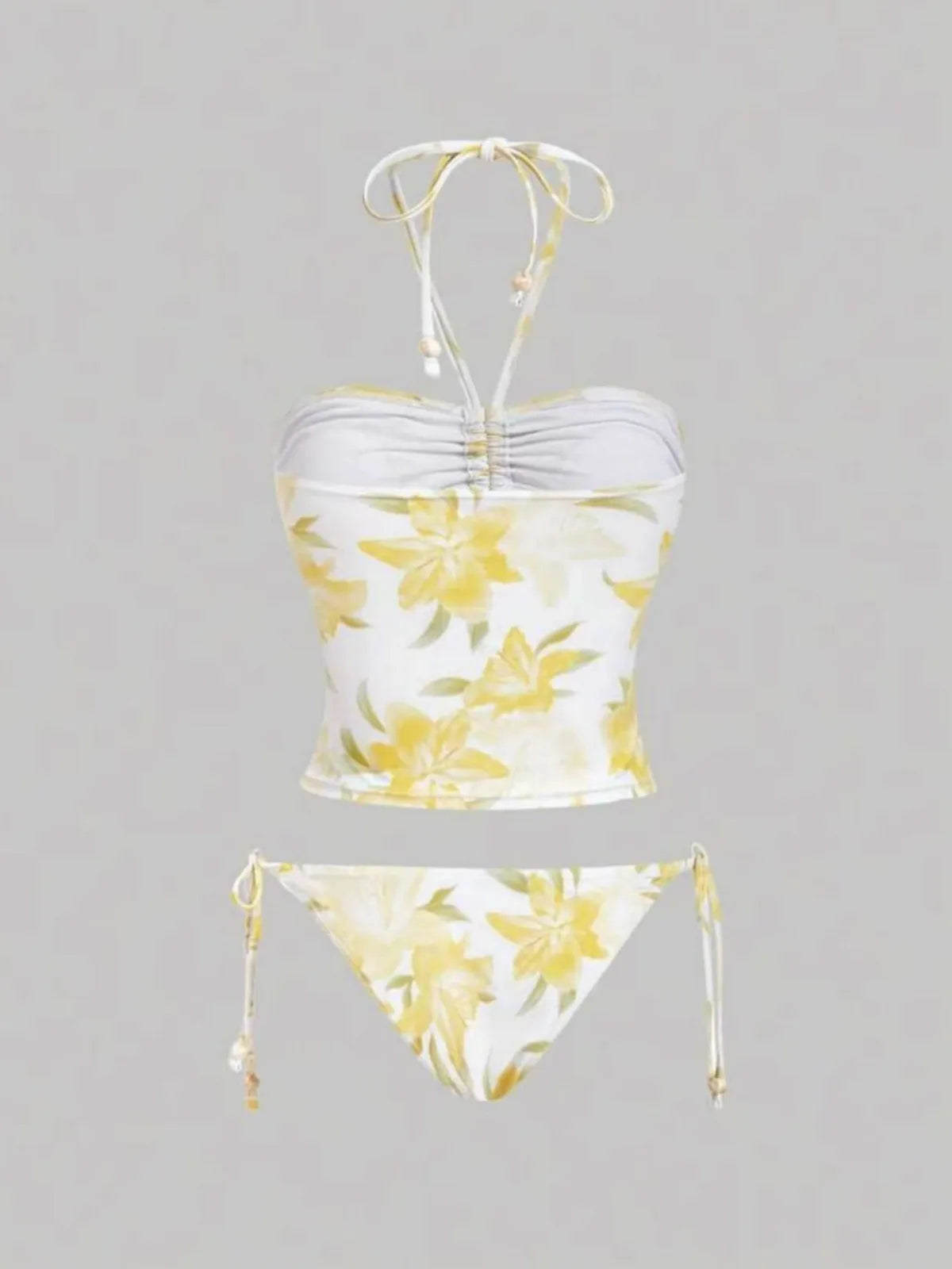 Yellow Floral Bikini Set Two Piece Swimsuit Resort Wear Pantieswear