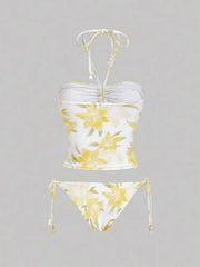 Yellow Floral Bikini Set Two Piece Swimsuit Resort Wear Pantieswear
