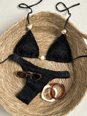 Wrinkled Crinkled Halter Bikini Two-pieces Bikini Set
