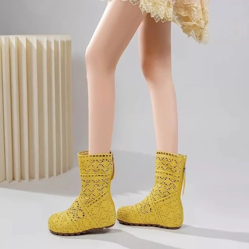 Lace hollow crochet boots