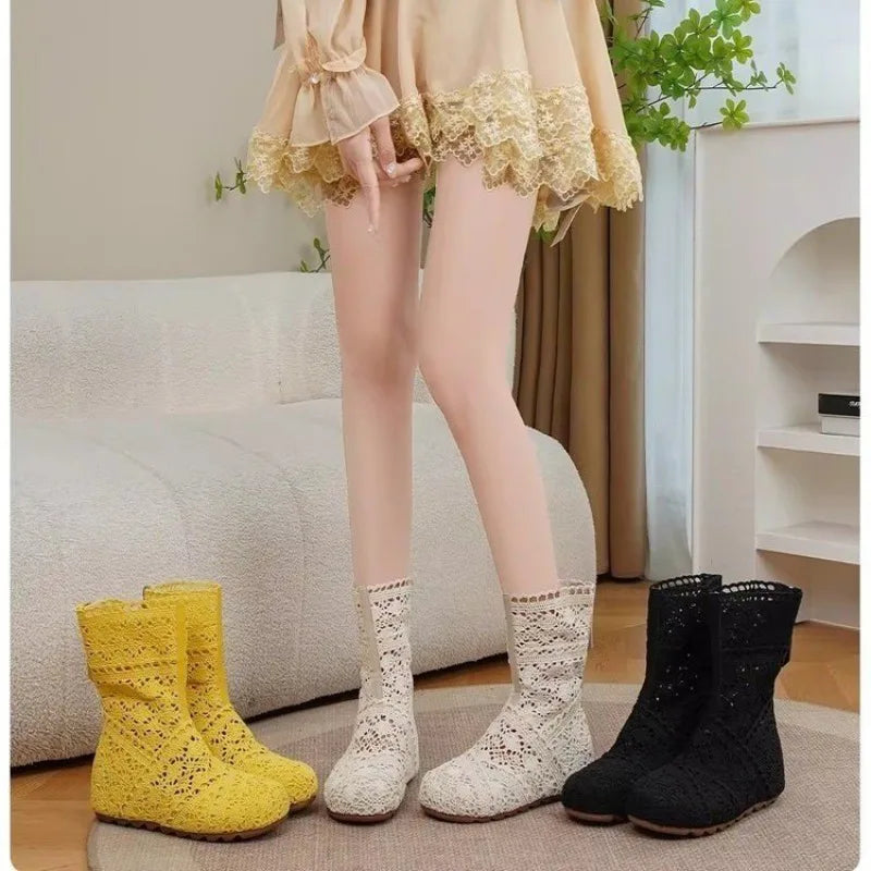 Lace hollow crochet boots