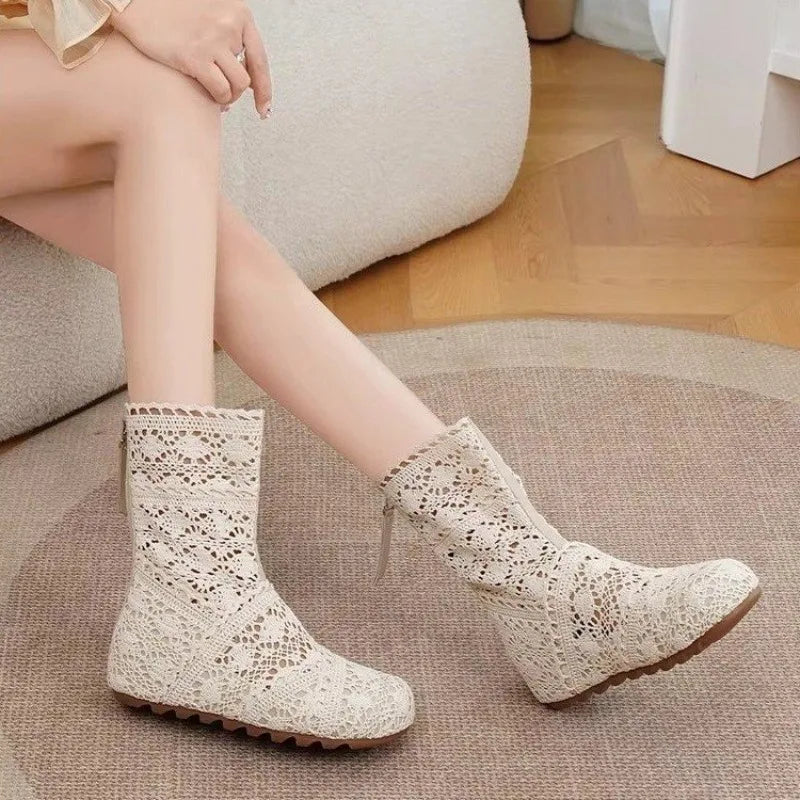 Lace hollow crochet boots