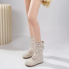 Lace hollow crochet boots