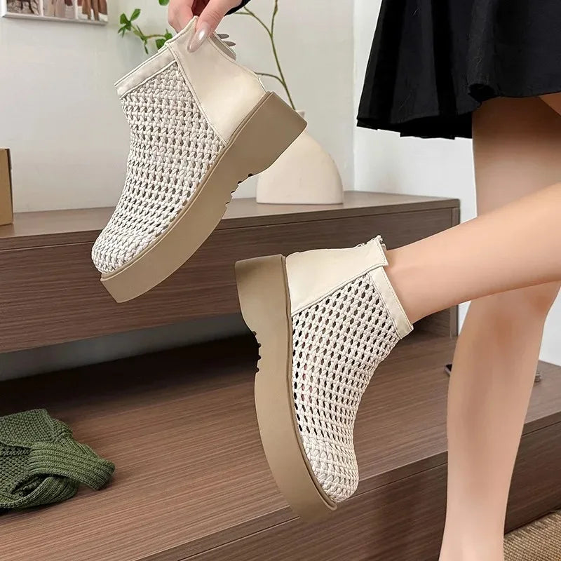 Hollow Out Mesh Ankle Boots