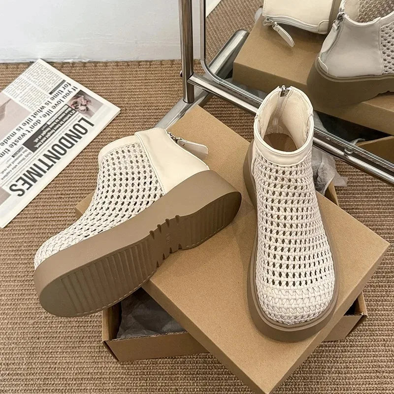 Hollow Out Mesh Ankle Boots